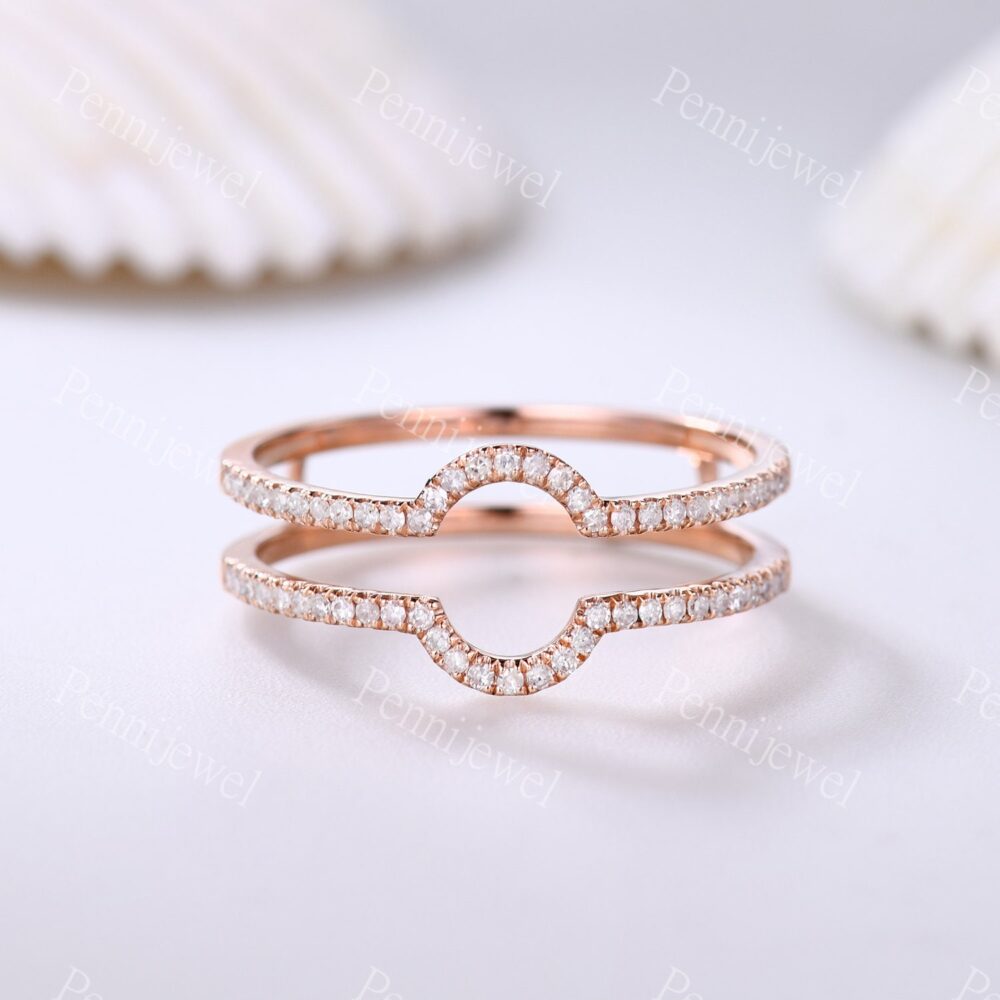 Half Eternity Moissanite Enhancer Wedding Band Rose Gold Engagement Ring Stacking Women Promise Custom Personalized Matching