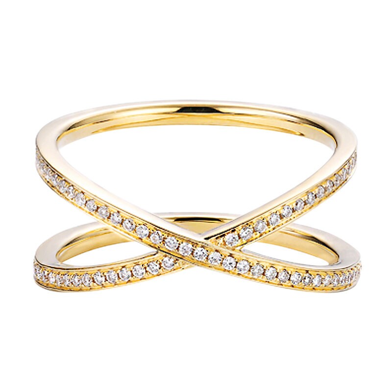 Double Band Cross Diamond Ring in Solid 18K Gold/Full Eternity Crisscross Wedding Ring/Custom Jewelry/Gift For Women & Girls