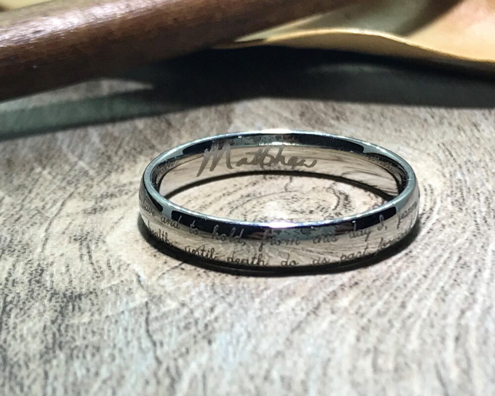 Handmade Your Marriage Vow & Signature Rings White Gold Colour Wedding Ring Titanium Band Couple Dome Shape 4mm