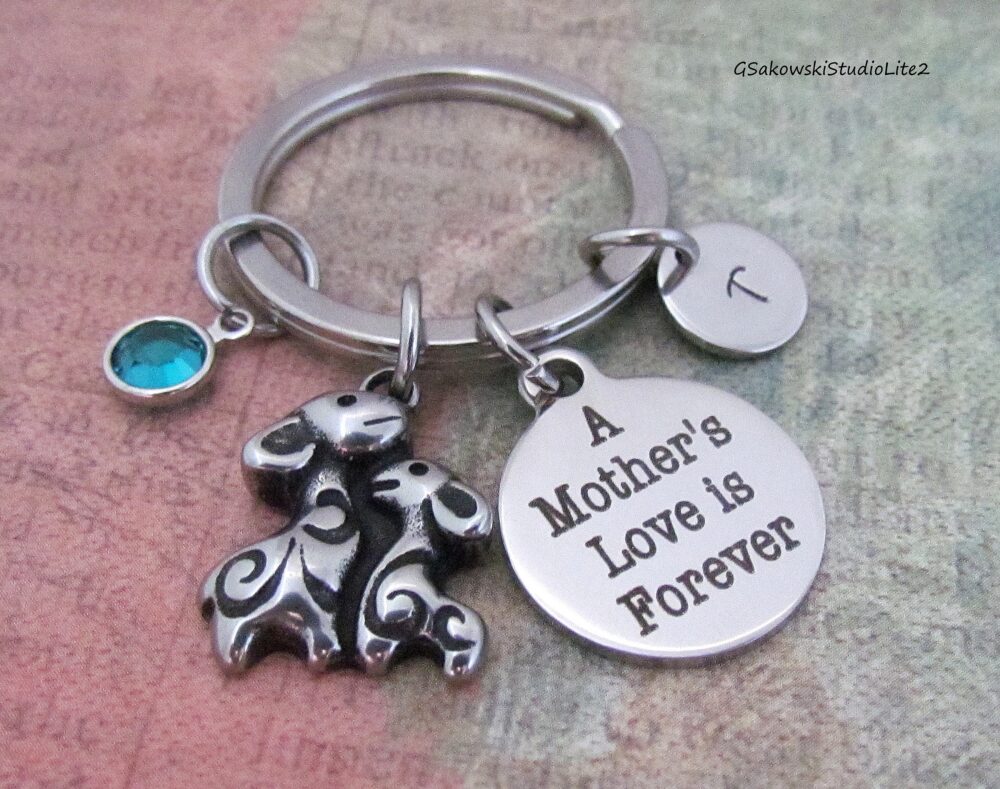 A Mother's Love Is Forever Stainless Steel Two Giraffes Charm Key Ring Personalized Initial Mother Daughter Gift Keyring Chain