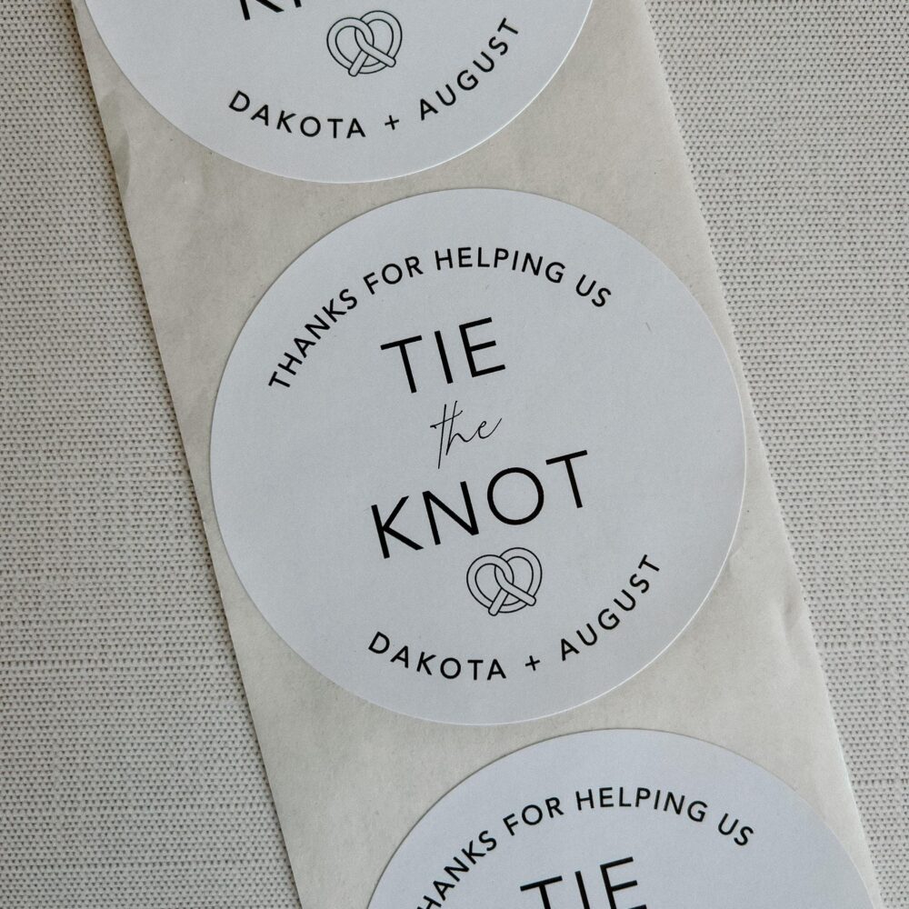 Tie The Knot Pretzel Favor Stickers Personalized Wedding Labels