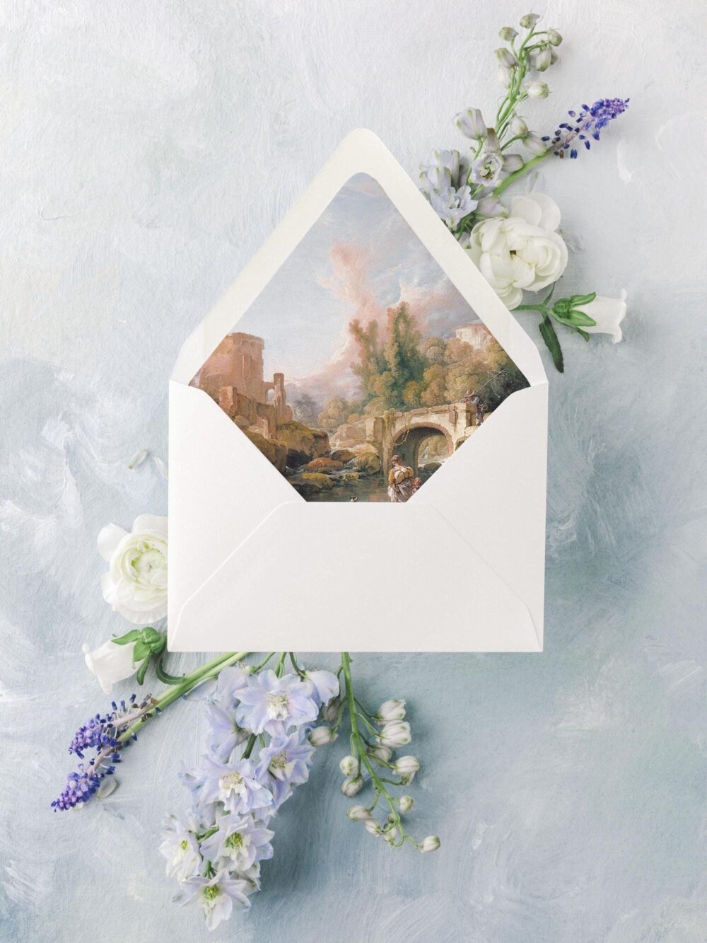 Fine Art Wedding Envelopes, Elegant Invitation Envelope Liners, Set Of 10, "French River Landscape"