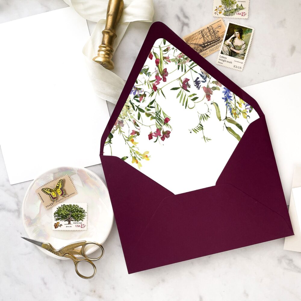 Botanical Wedding Envelope Liners Boho Garden Floral Design | Set Of 25
