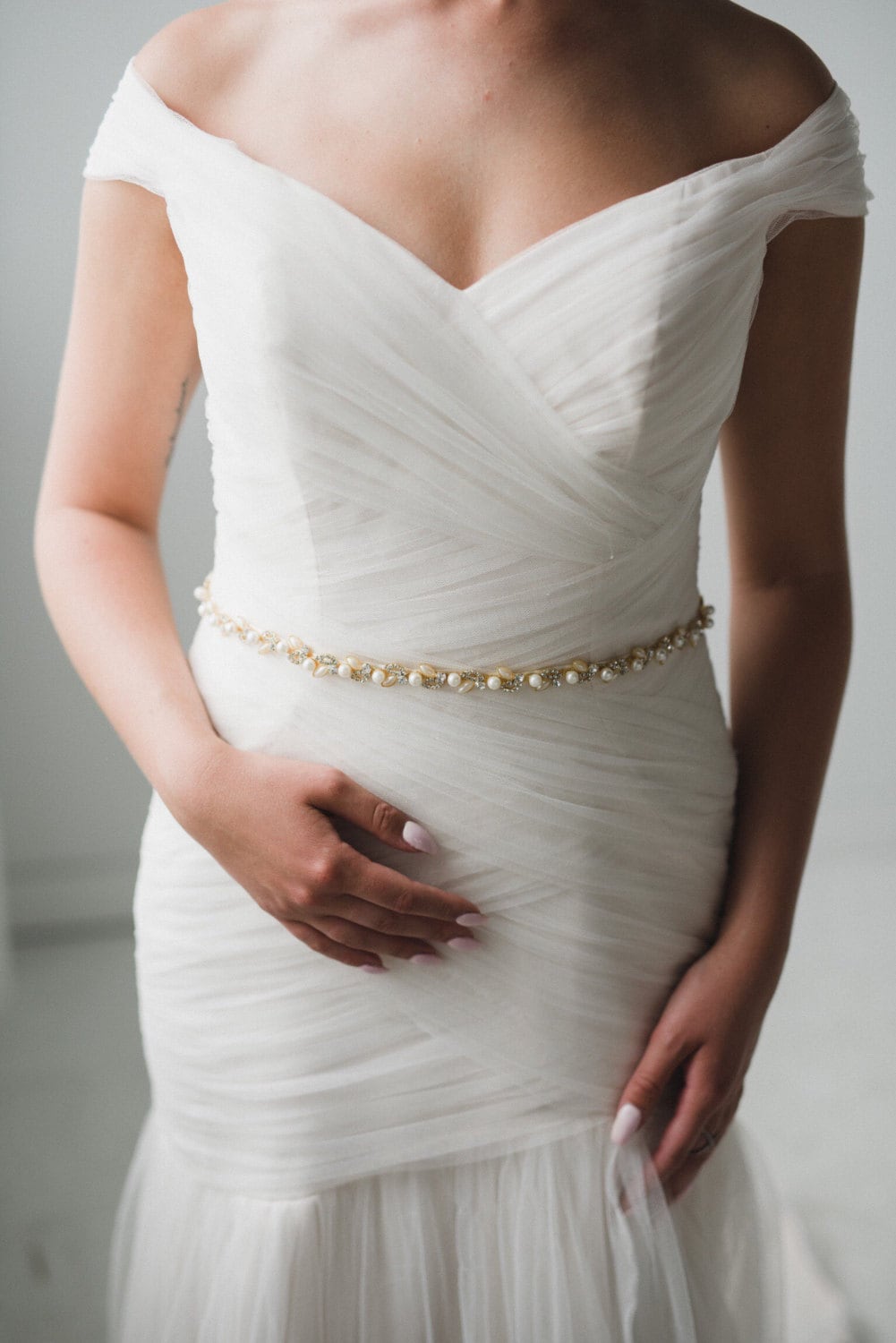 Pearl Wedding Belt | & Gold Bridal Sash Thin Rhinestone Dress Phoebe
