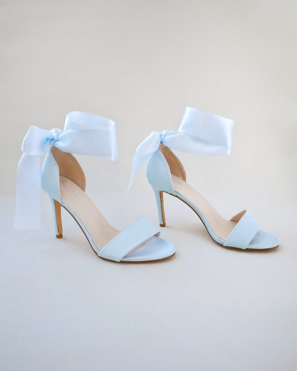 Light Blue Satin High Heel Wedding Sandals With Wrapped Ankle Tie, Bridesmaids Shoes, Heels Sandals, Something