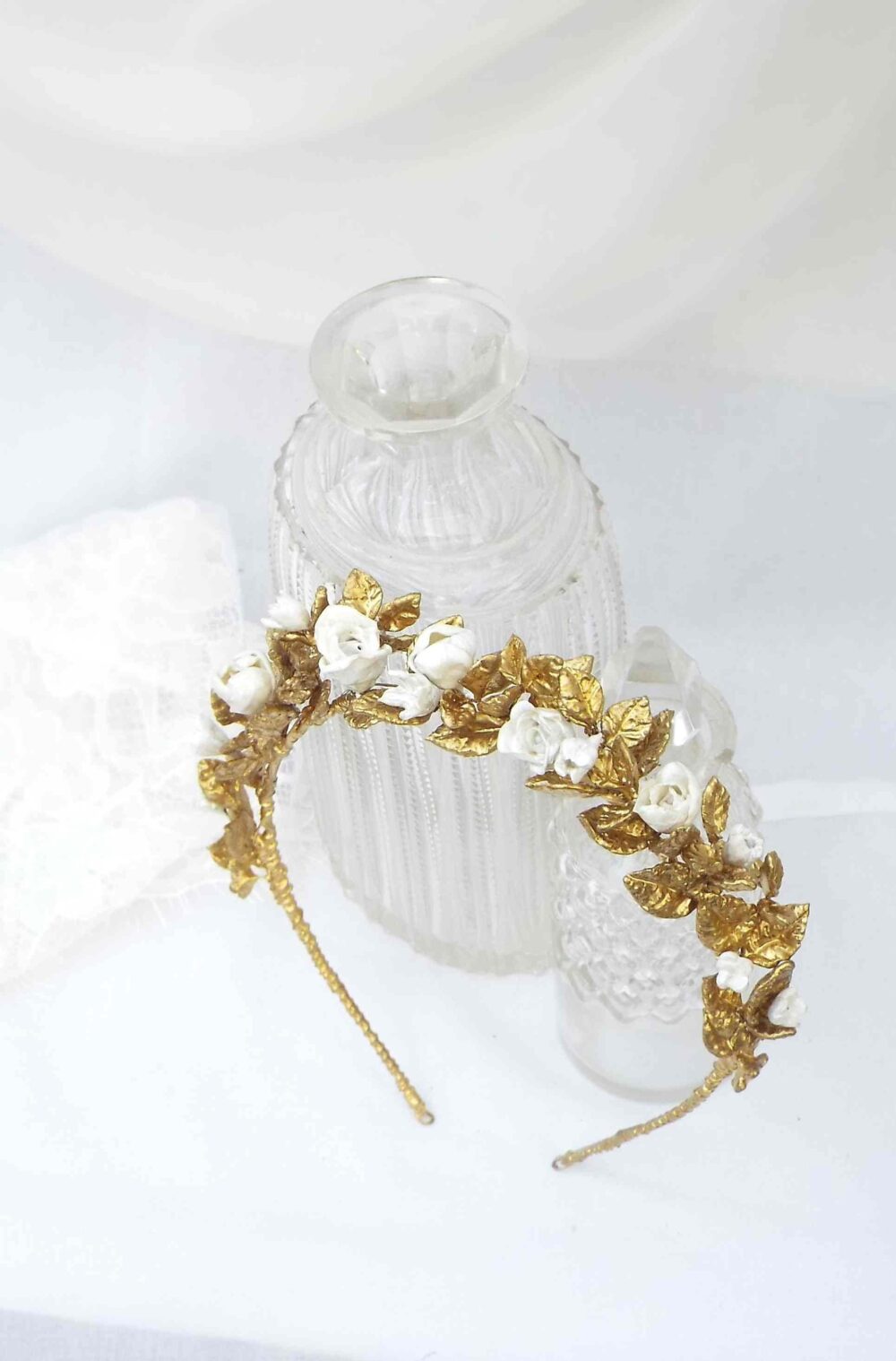 Golden Leaf Bridal Crown Gold Wedding Flower Tiara