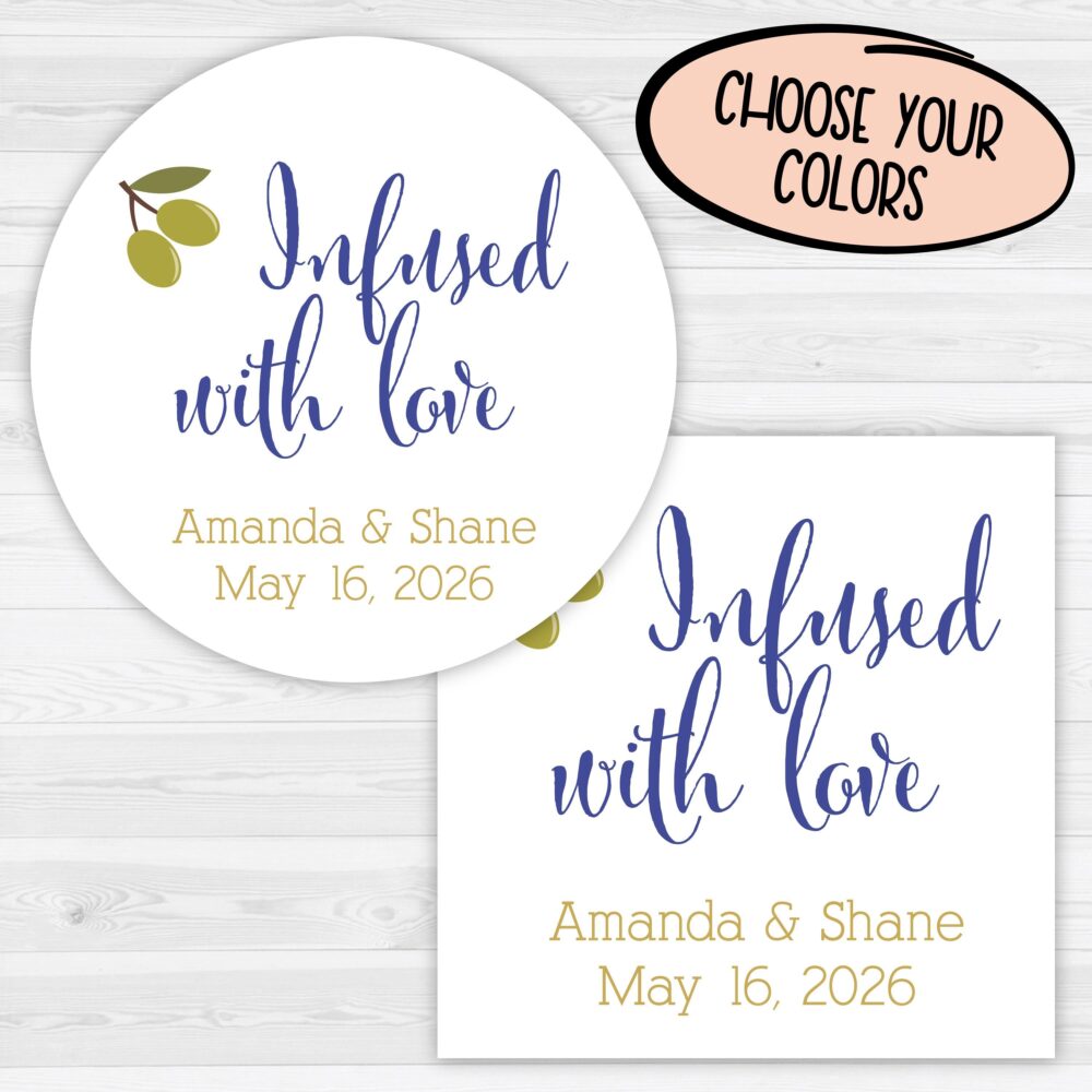 Infused With Love Wedding Favor Stickers | Olive Oil 083-Wh