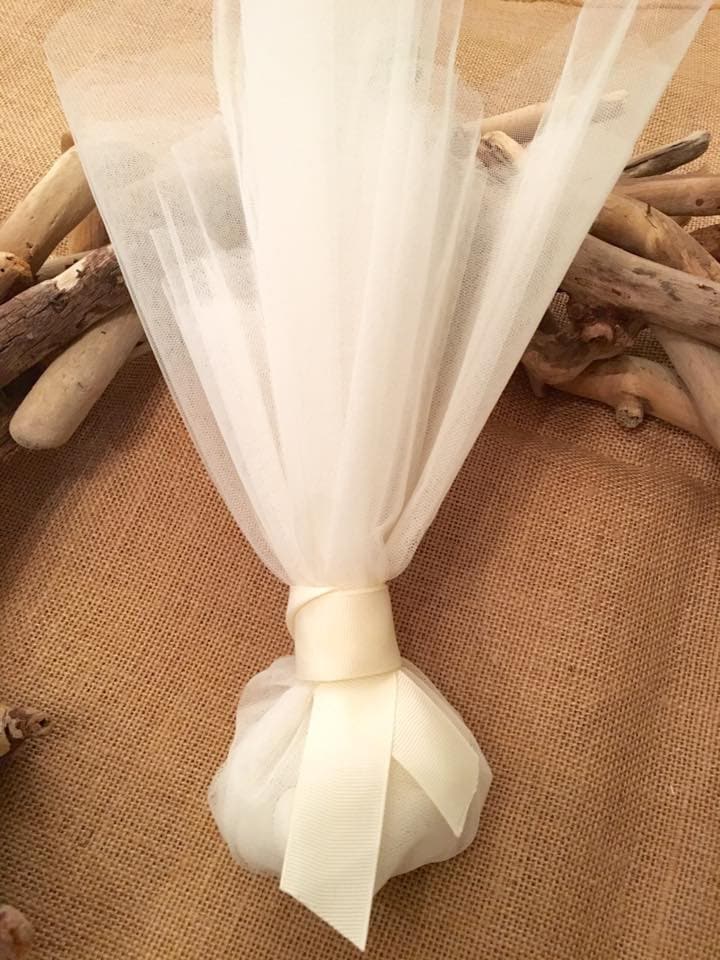 White Tulle Wedding Bomboniere Silk Ribbon Guest Favors