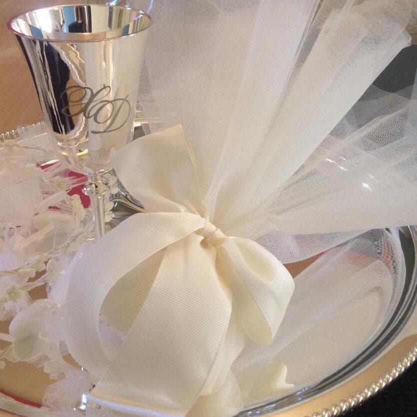 White Tulle Wedding Bomboniere Silk Ribbon Guest Favors