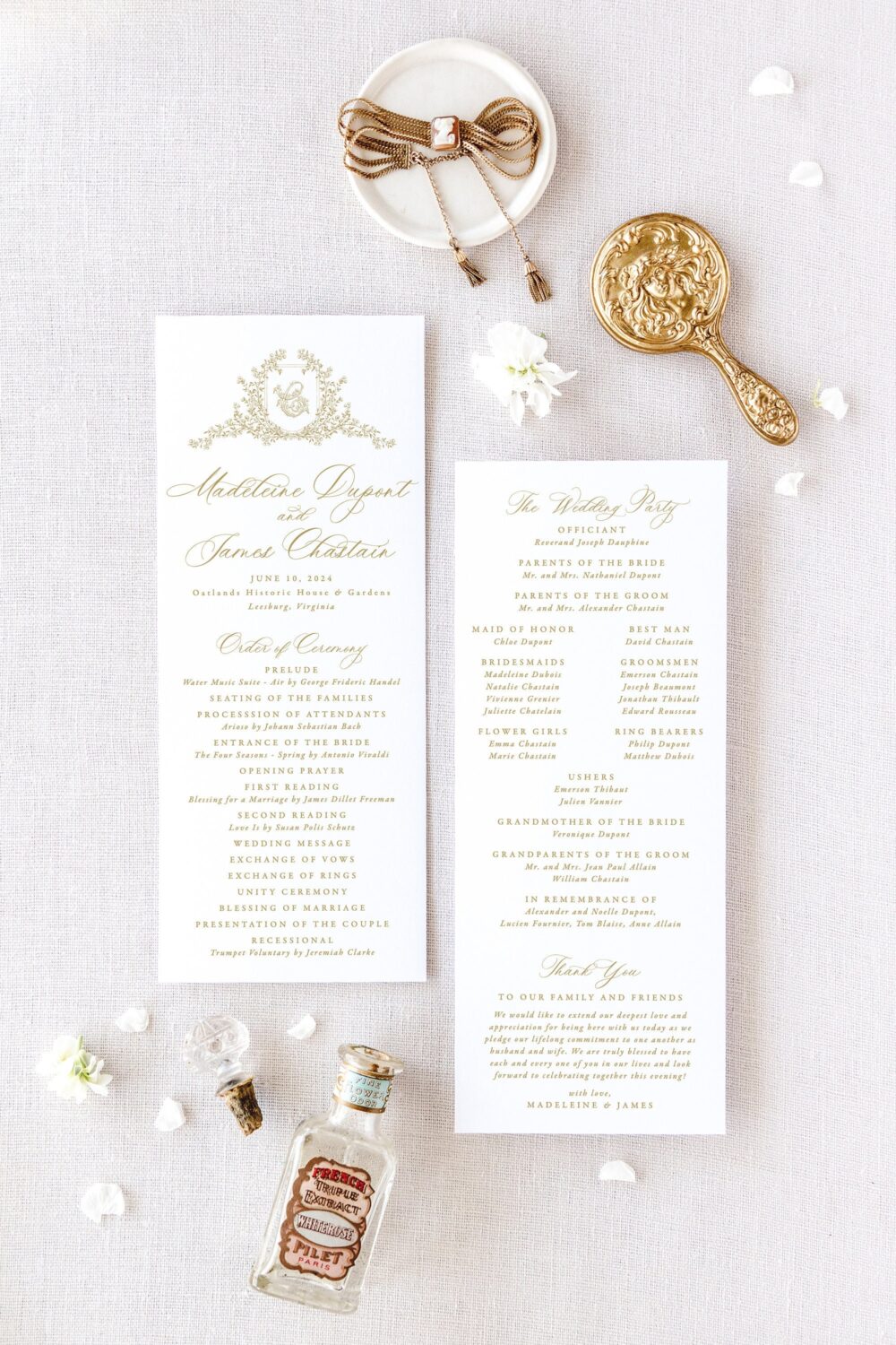 Floral Wedding Programs With Monogram, Elegant Program, Catholic Order Of Service For | Madeleine