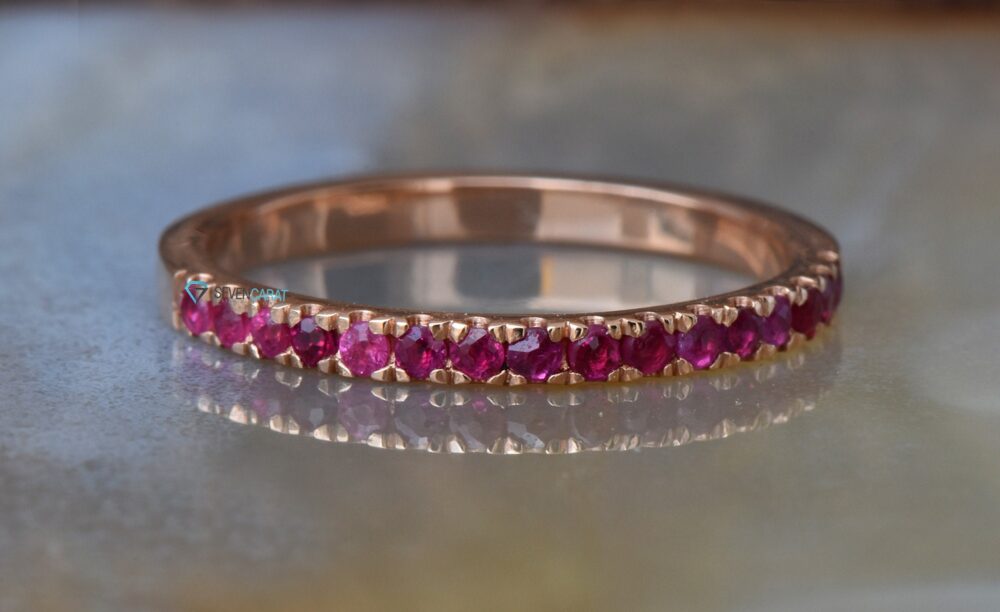 Ruby Ring Vintage-Micro Pave Ring-Ruby Gold Band-stacking Ring-Solid Wedding Band-Ruby Gold-Ruby Band