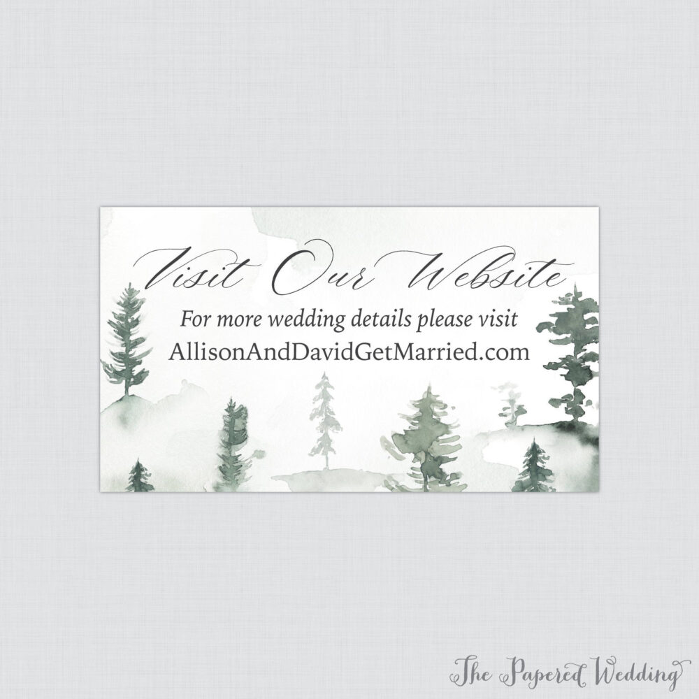 Printable Or Printed Forest Wedding Website Cards - Green Watercolor Trees Invitation Insert Outdoor Woods Small Details Card 0037