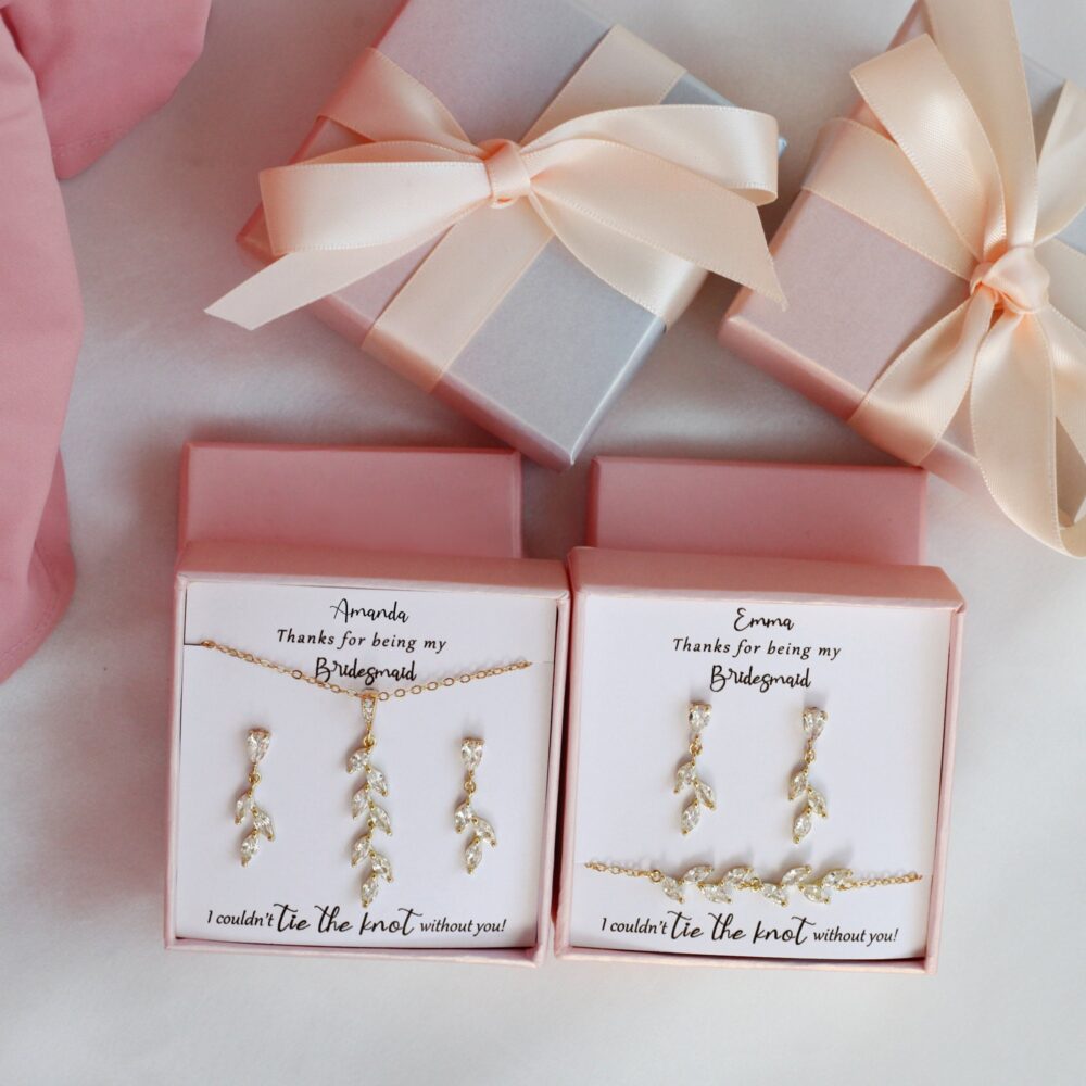 Best Friend Bridesmaid Earrings Bracelet Necklace Sets Gifts, Dainty Leaf Adjustable Jewelry, Forest Wedding Gift For Mom Grandma On Sale