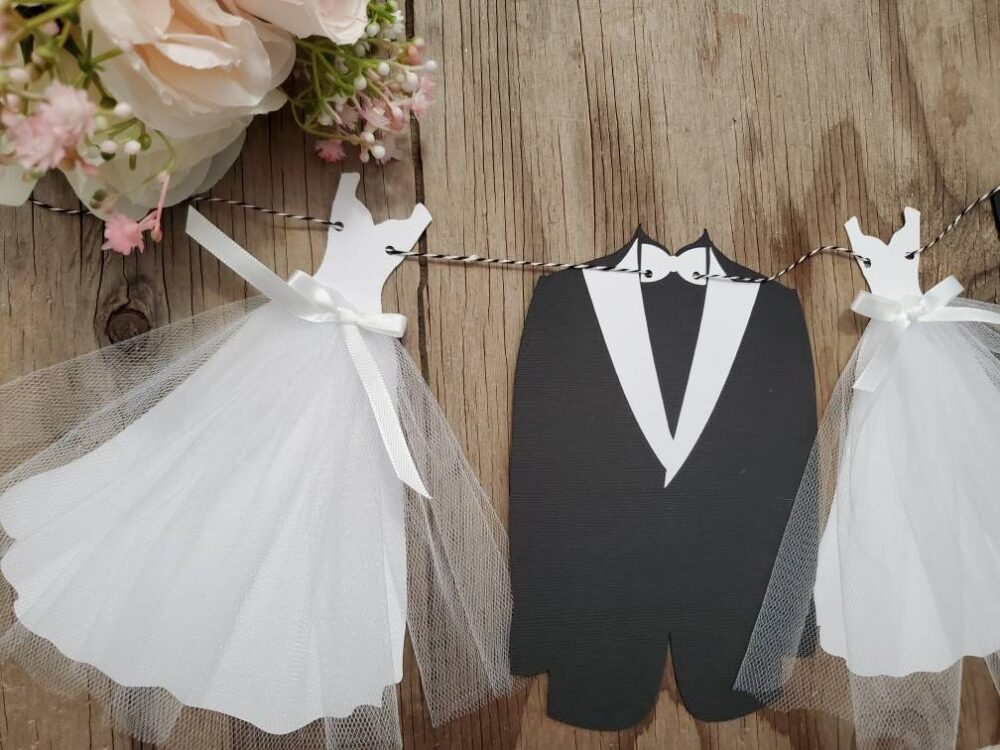 Wedding Dress Tuxedo Banner-Bride Groom Bridal Banner-Bridal Gown Shower Banner-Wedding Banner-Groom Banner-Bride