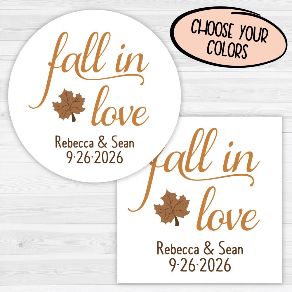 Fall in Love Wedding Stickers | Autumn Favor Labels Leaf Leaves Guest 013-Wh