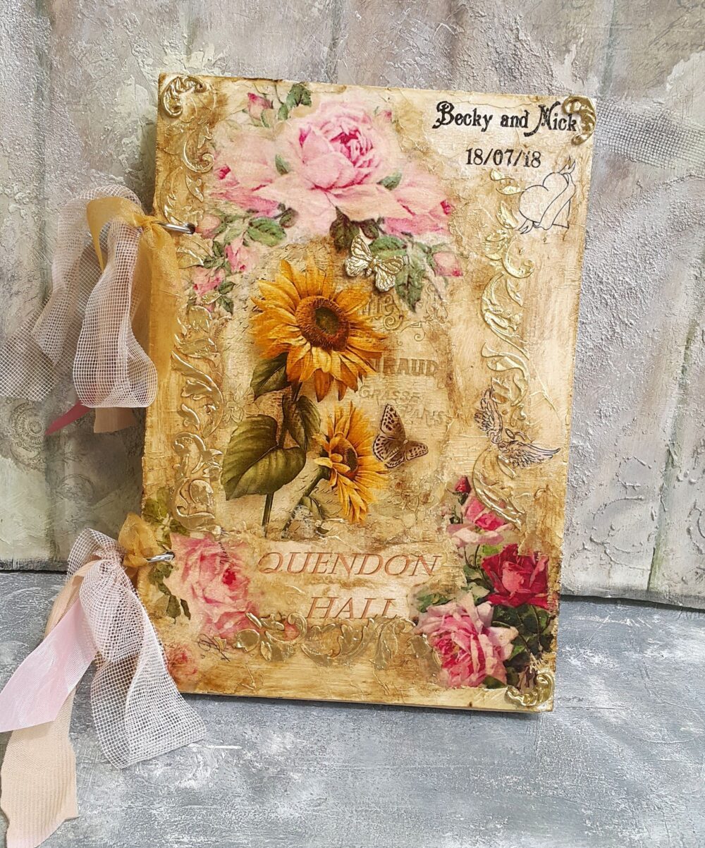 Unique Wedding Guest Book, Rustic Personalized, Custom Order Guestbook, Photo Book, Sunflowers & Roses Wedding Book