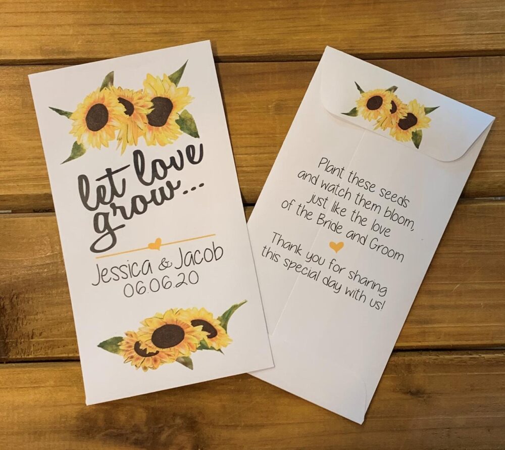 Wedding Sunflower Let Love Grow Seed Packet Favors, Bridal Shower Favor, With Or Without Wildflower Seeds | Set Of 15, Sp20046