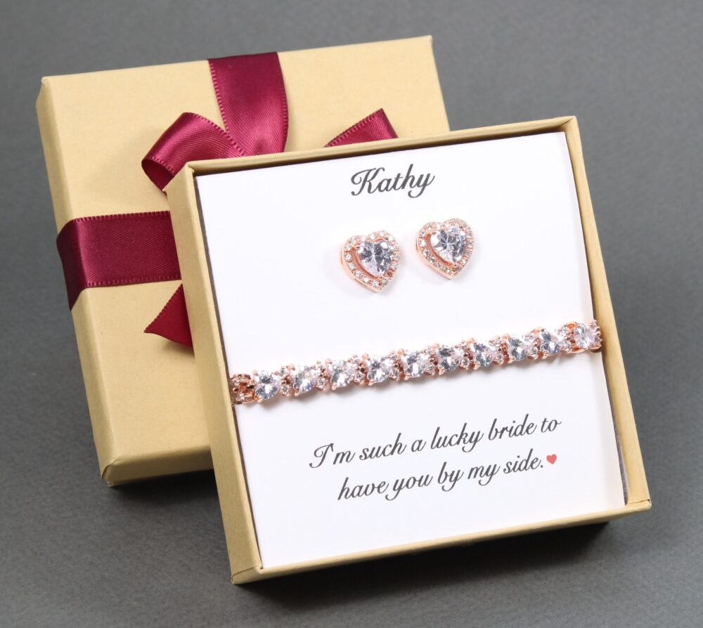 Personalized Bridesmaid Earring Bracelet Set Heart Necklace Earrings Bridesmaid Wedding Party Gift Jewelry Xy1