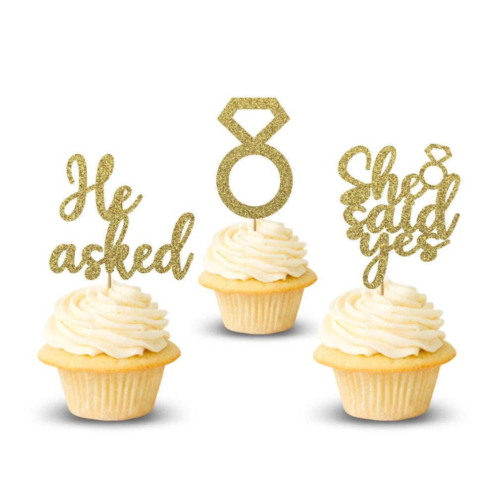 He Asked She Said Yes Ring Cupcake Toppers, Engagement Party Decor