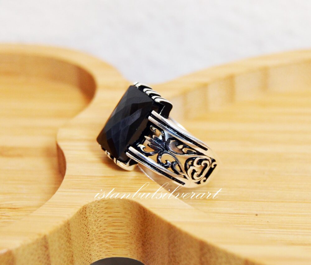 Handmade Sterling Silver Mens Onyx Ring Turkish Ottoman Style