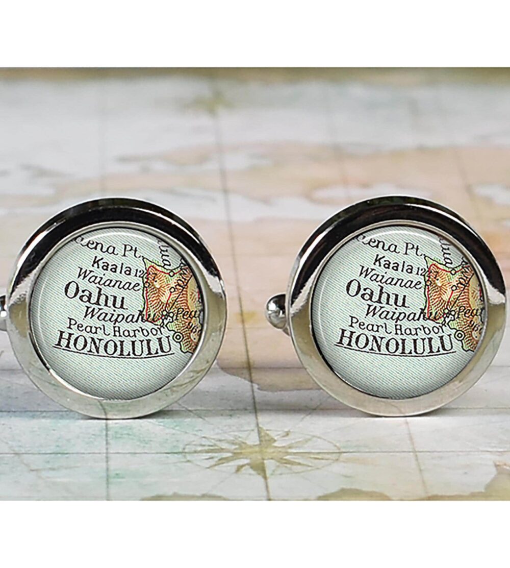 Honolulu Cufflinks, Oahu Map Cufflinks Wedding Or Anniversary Gift For Groomsmen Hawaii Travel Men's Father's Day Dad