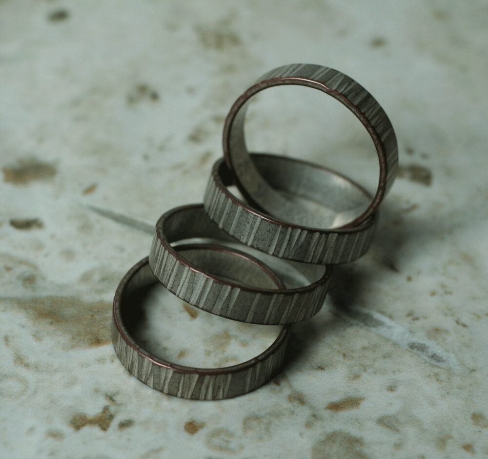 Hand Hammered Band Ring, Textured Silver Or Gold, 4mm Width