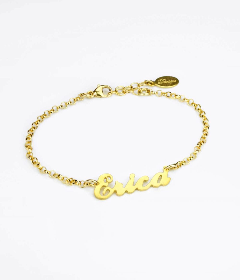 Erica Name Plate Bracelet, Personalized Gold Custom Sterling Silver Nameplate Signature Bracelet