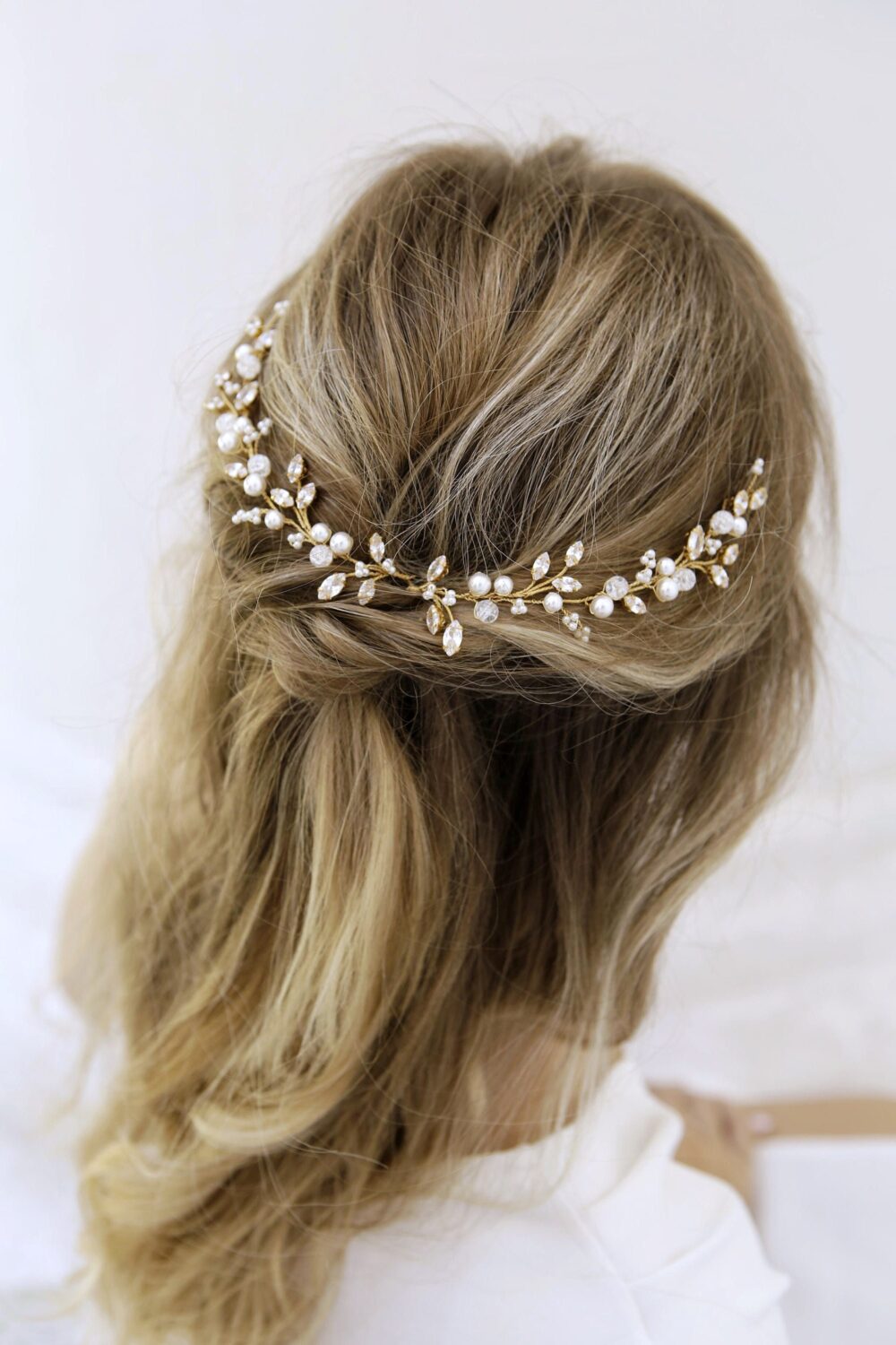 Pearl Wedding Hair Vine Bridal Headband, Gold Or Silver Wire | 4.5 Inch