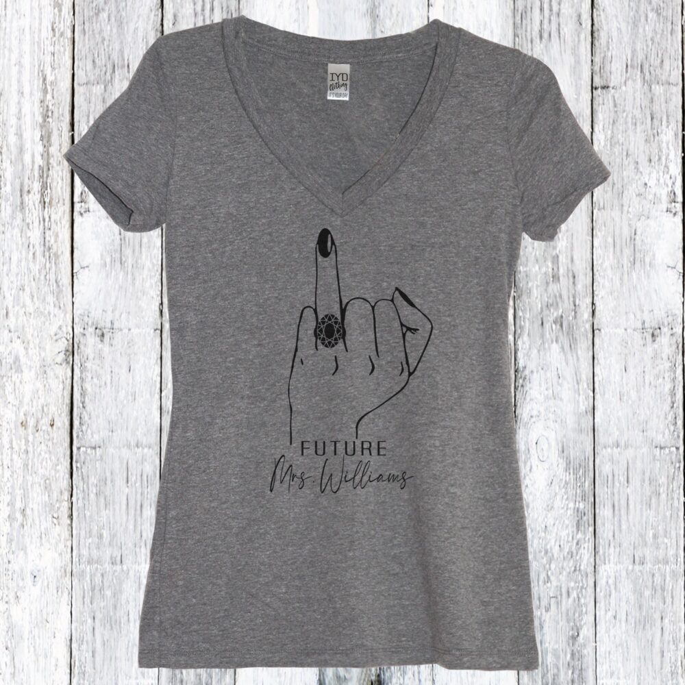 Future Mrs Wedding Finger Shirt Custom Last Name, Engaged Shirt, Bridal Shower Gift, Bachelorette Tee, Personalized Fiancee Engagement