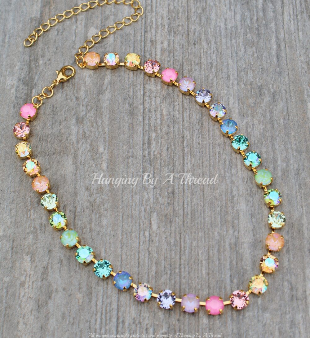 Confetti Ombre Crystal Tennis Necklace, Pastel Colorful, Swarovski 8mm Necklace, Stacking Layering, Peach, Pink, Blue, Rainbow, Multi