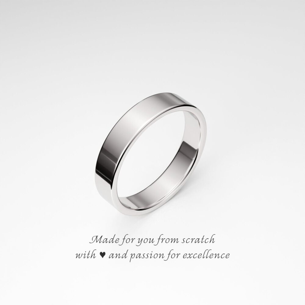 4mm Flat Silver Wedding Band, Sterling Silver, Plain Women's Men's Simple Ring Handmade To Order