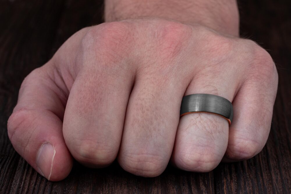 Brushed Silver Ring, Mens Wedding Band, Domed Husbands Anniversary Gift, Curved 8mm Wide Engagement Ring