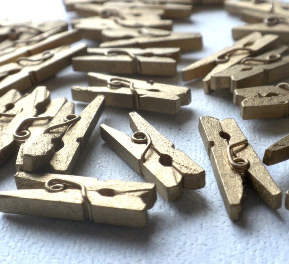Gold Mini Clothespins - 25 1" Or 2.5 cm Wooden Great For Wedding Favors Scrapbooking & Decorations