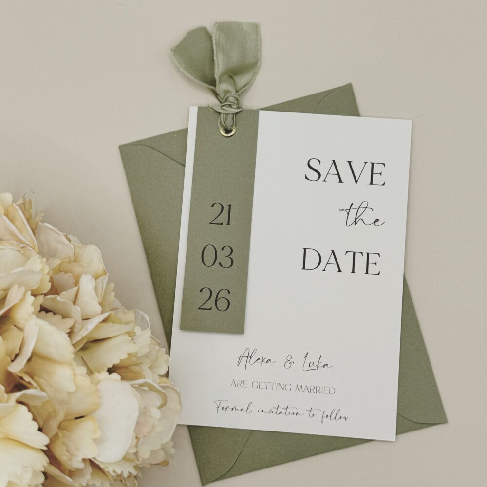 Sage Green Save The Date Card - Rustic