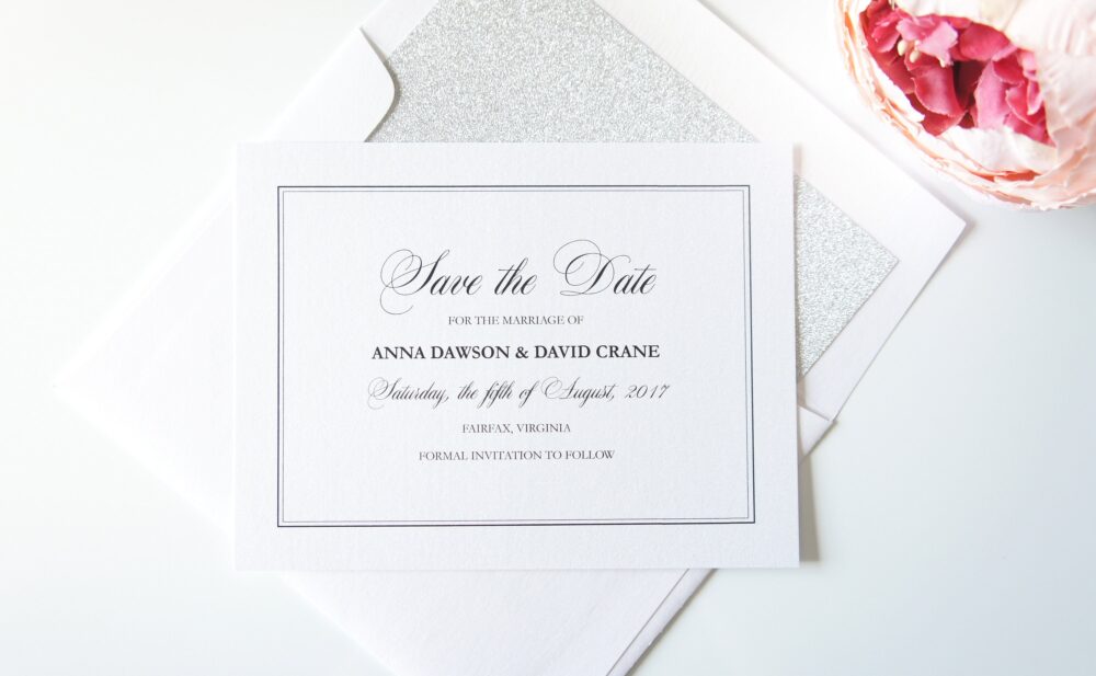 Elegant Wedding Save The Date Card Blue & Silver, Printed Cards