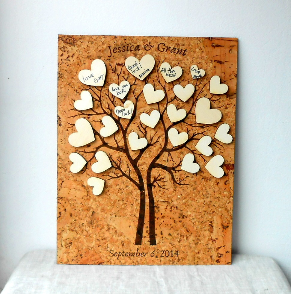 Woodland Wedding Guest Book, Cork & Wood Hearts Diy Weddingrustic Book Alternative, Vineyard Country Barn