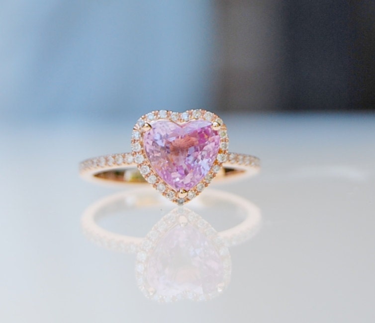 Rose Gold Heart Ring 2Ct Pink Sapphire Diamond Engagement Ring
