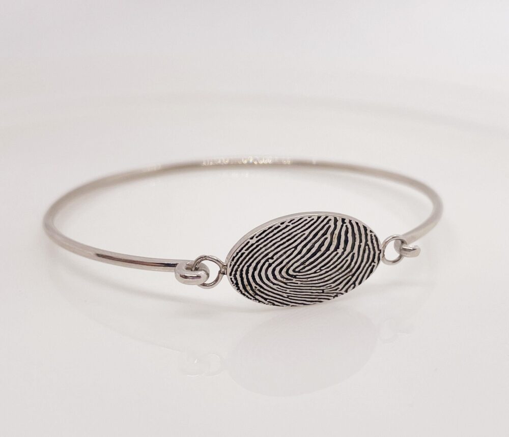 Custom Engraved Oval Charm Bracelet/Actual Fingerprint, Handwriting Engrave Bracelets/ Pet Nose Print Gift