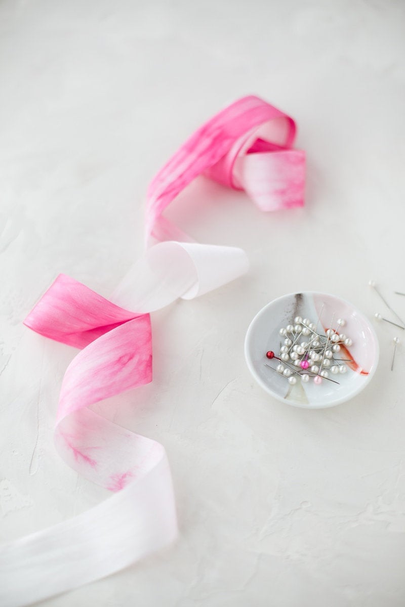 Fuchsia Pink White Dip-Dye Variegated Habutai Silk Ribbon Hand-Dyed, Woven Edge 1/4" 1.25"