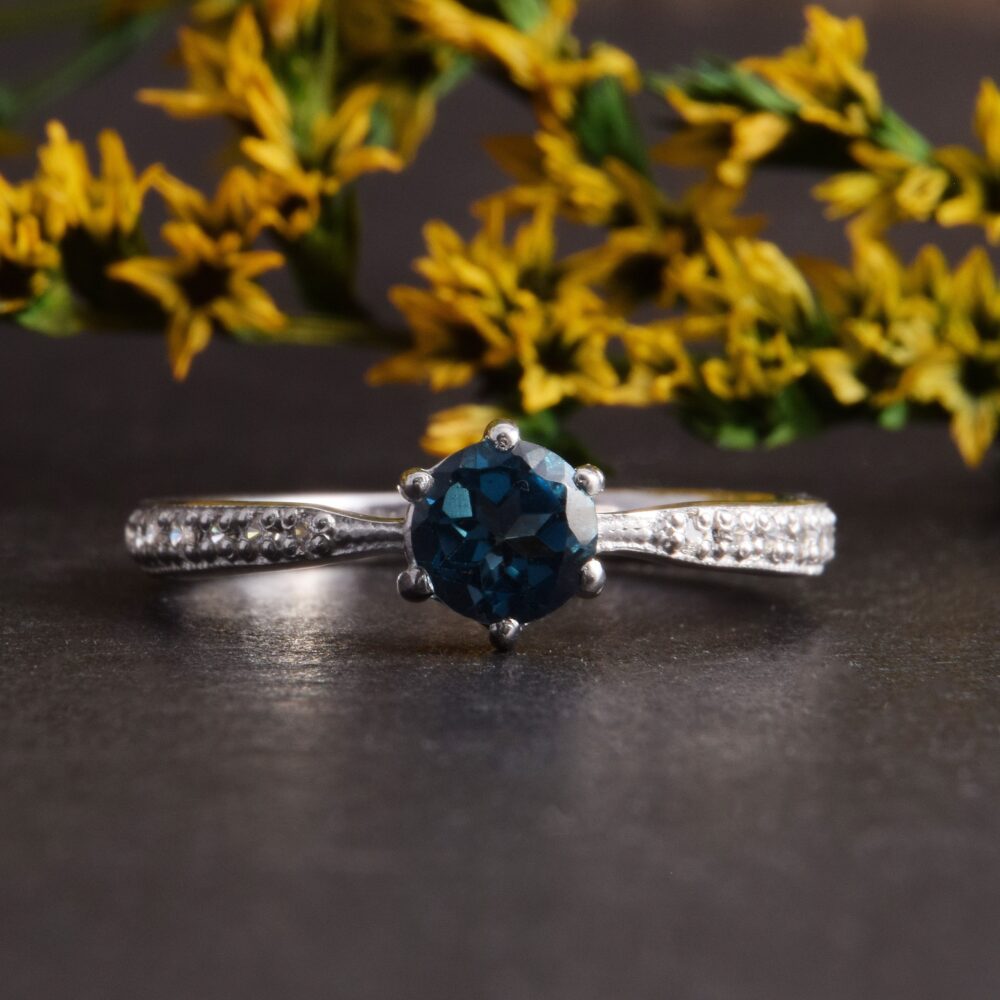 sterling Silver Blue Topaz Engagement Ring, Womens Topaz Promise Promise Ring For Her, Unique Elegant