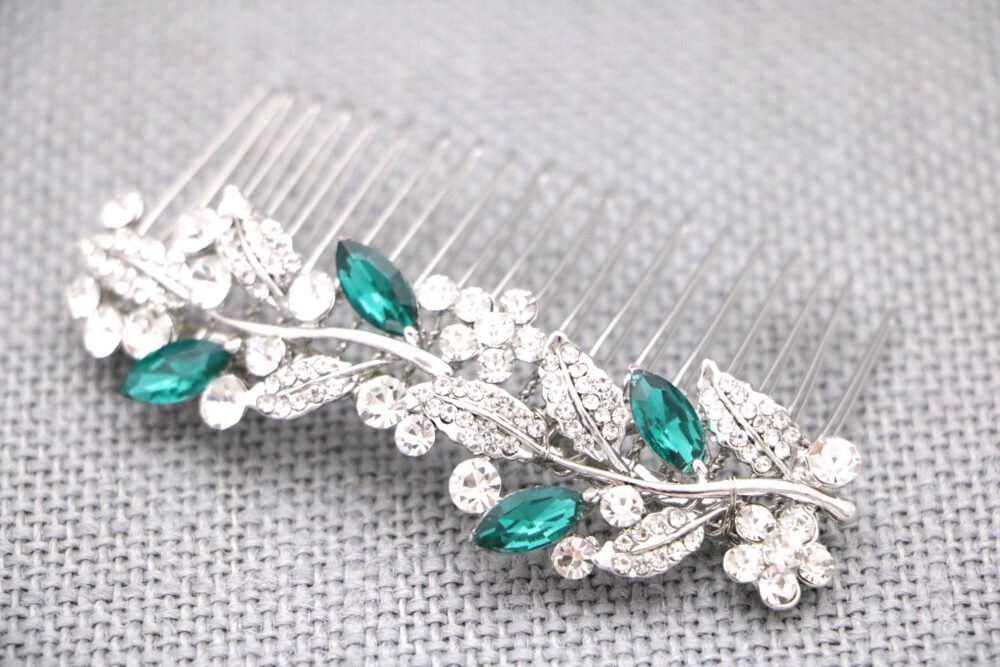 Emerald Crystal Rhinestone Hair Comb Wedding Hair Piece Accessories Blue Clip Navy Blue Comb Bridal