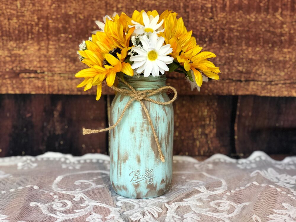 Painted Mason Jar Centerpieces Wedding L Distressed Half Pint Quart Elite Jars | Primitive Bridal Shower
