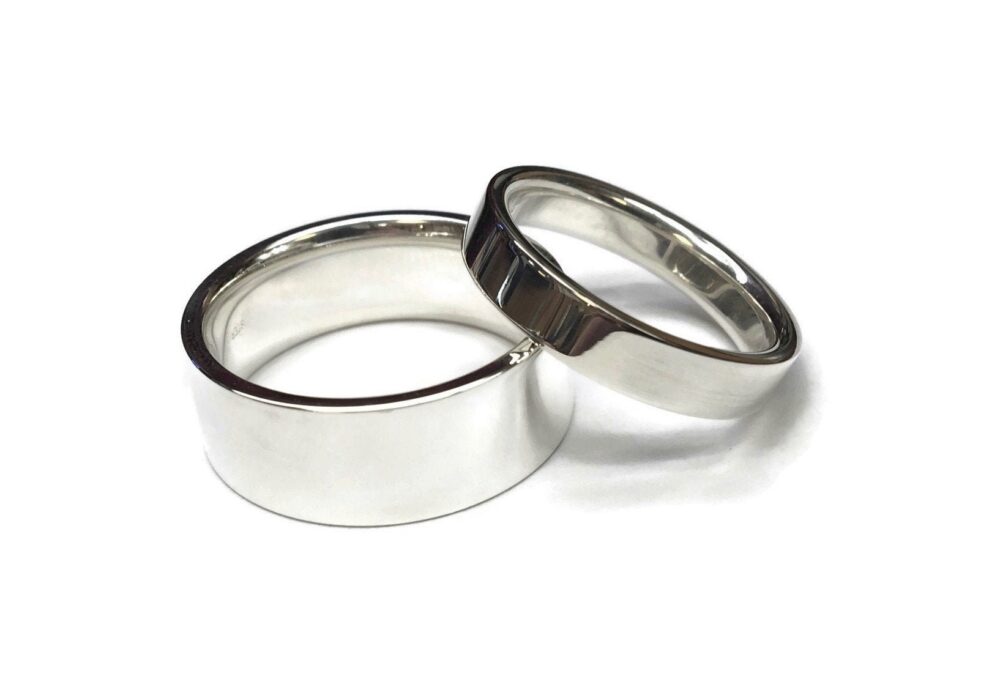 Flat Silver Wedding Bands ~ Smooth Simple Minimalistic Ring Outside & Comfort Fit Rounded Inside 2mm 3mm 4mm 5mm 6mm 7mm Or 8mm