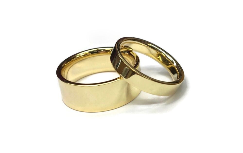 Flat Gold Wedding Bands ~ 14 Karat Simple Minimalistic Ring Outside & Comfort Fit Rounded Inside 2mm 3mm 4mm 5mm 6mm 7mm Or 8mm