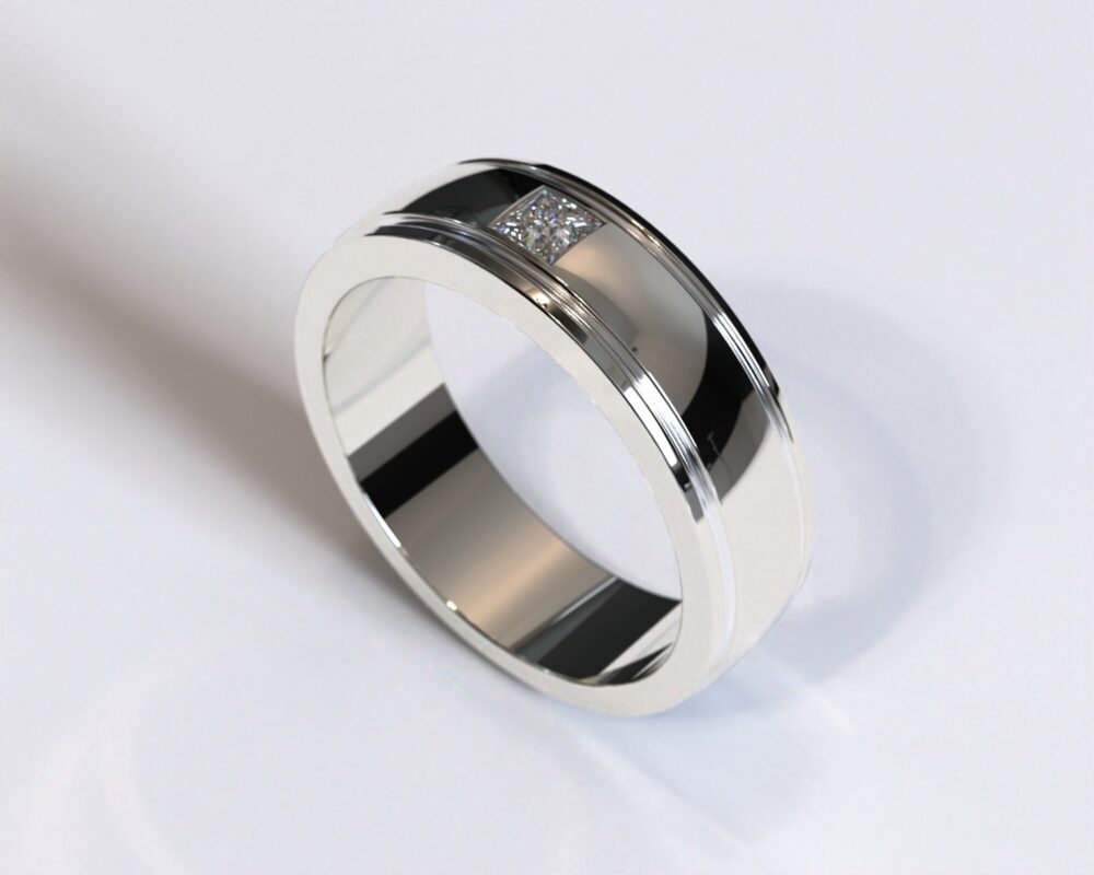 Mens Wedding Band/White Gold Diamond Ring For Men Handcrafted Unique