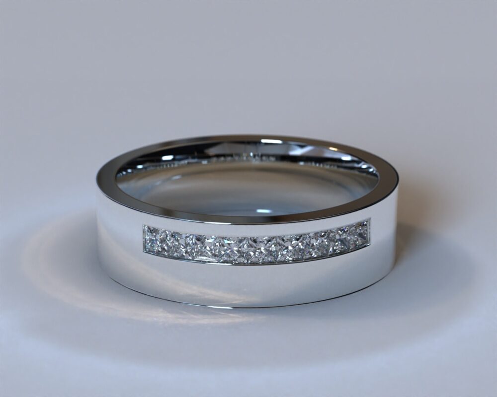 White Gold Mens Diamond Wedding Band/Unique Ring For Men Square