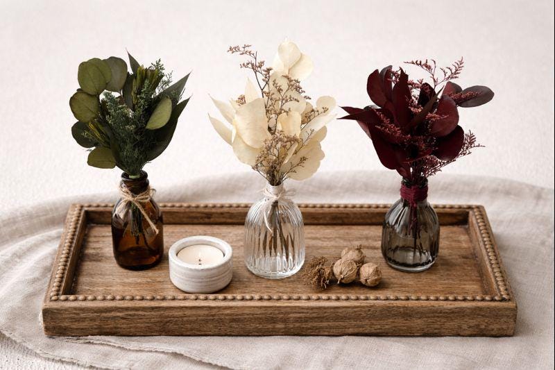 Small Preserved Eucalyptus & Caspia Bouquet - Natural Dried Flowers Bud Vase Decor Wedding Table Floral