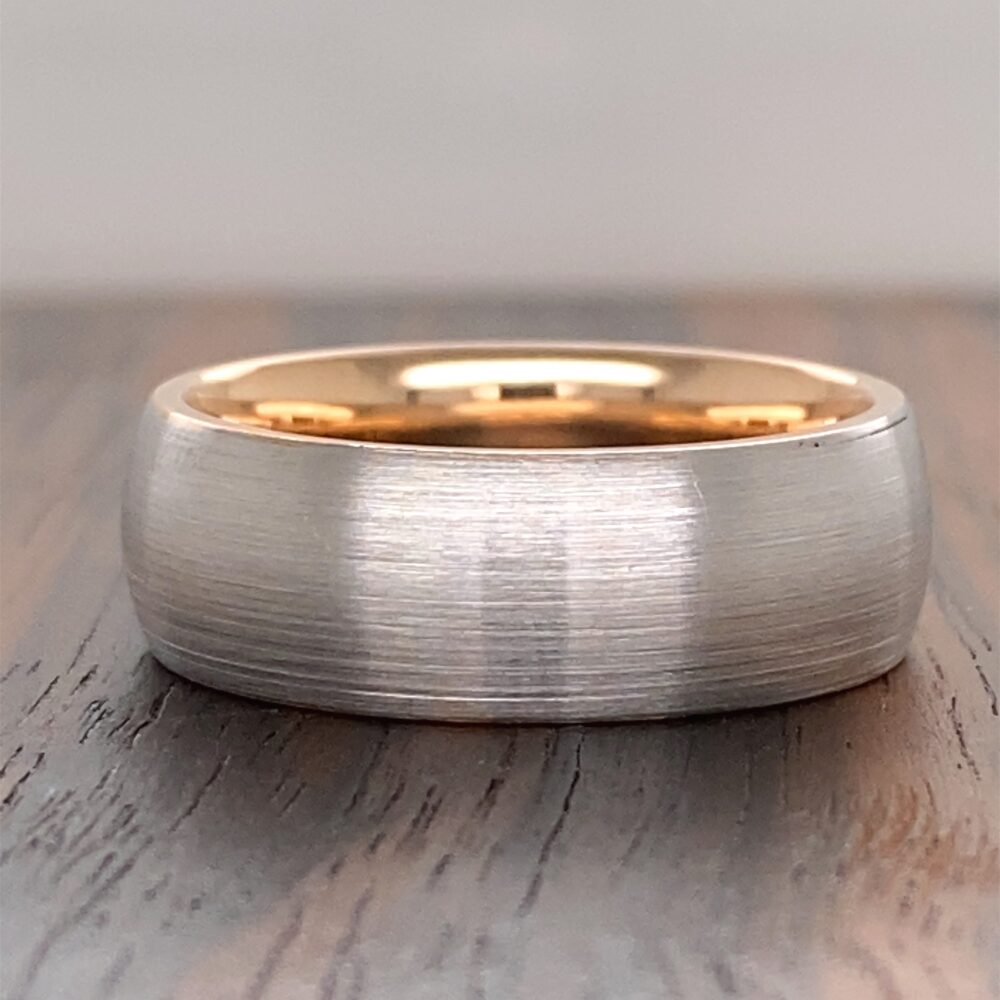 14K Gold Men's Wedding Band | 7mm | Half Round Matte Brush Two-Tone