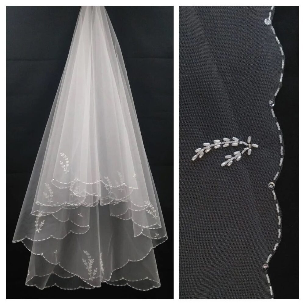 Rustic Wedding Veil With Wheat Cathedral Wedding Veil Blusher Fingertip Long Simple Bling Boho