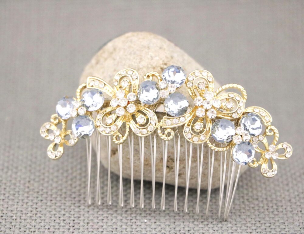 Light Sapphire Wedding Hair Comb Gold Veil Bridal Accessories For Bun Clip Rose Gold Silver